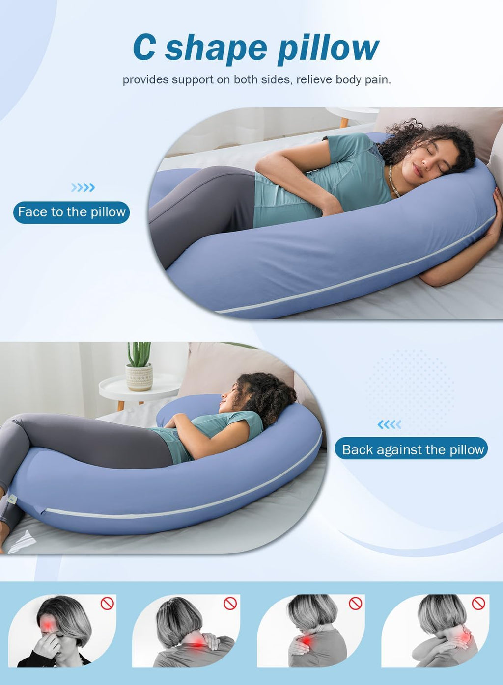 Cooling Pregnancy Pillow, Maternity Pillow for Pregnant Women, Bright Blue