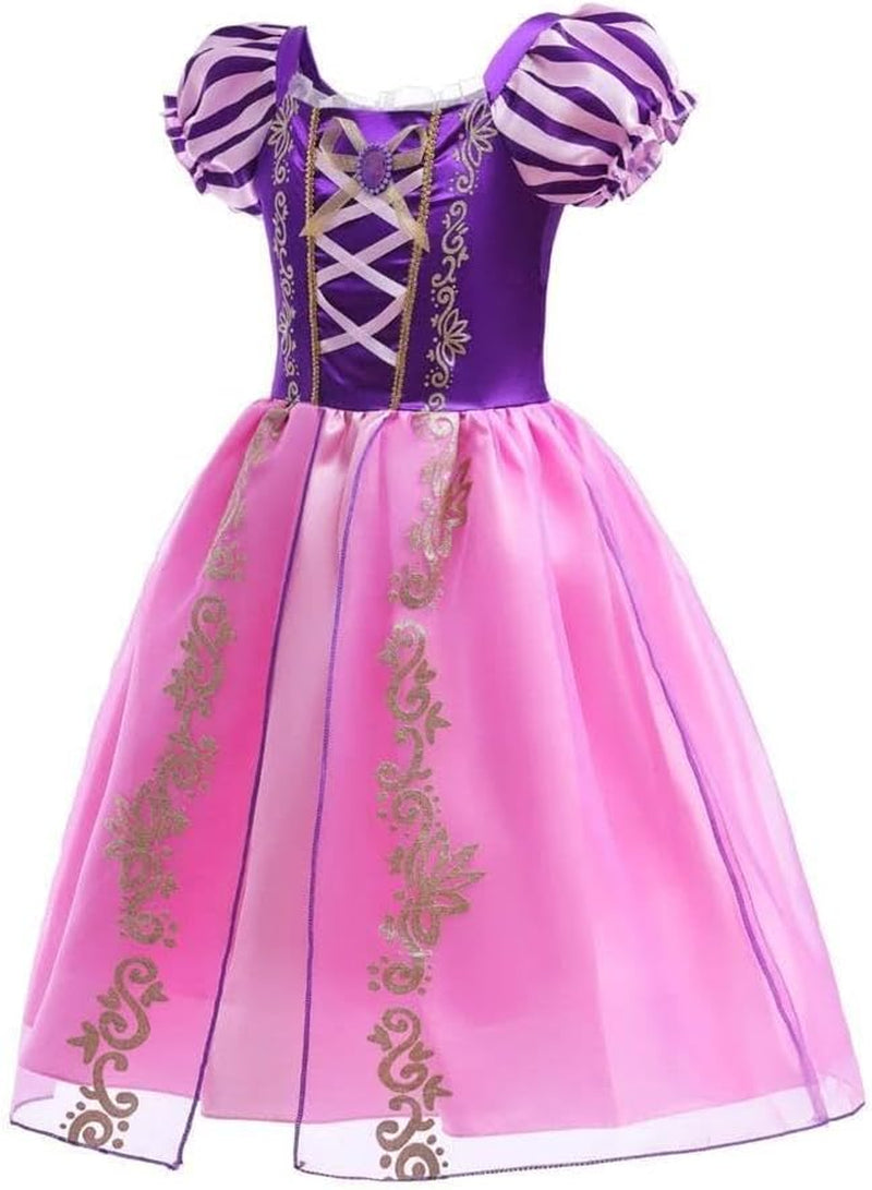 Baby Toddler Little Girls Long Hair Princess Fancy Dress up Costume Halloween Birthday Party Outfit Purple Gown