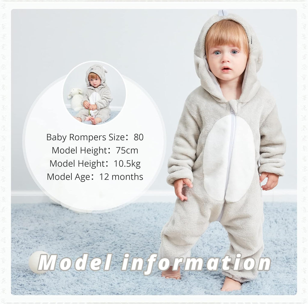 Unisex Baby Animal Costume Flannel Hooded Romper Cosplay Jumpsuit