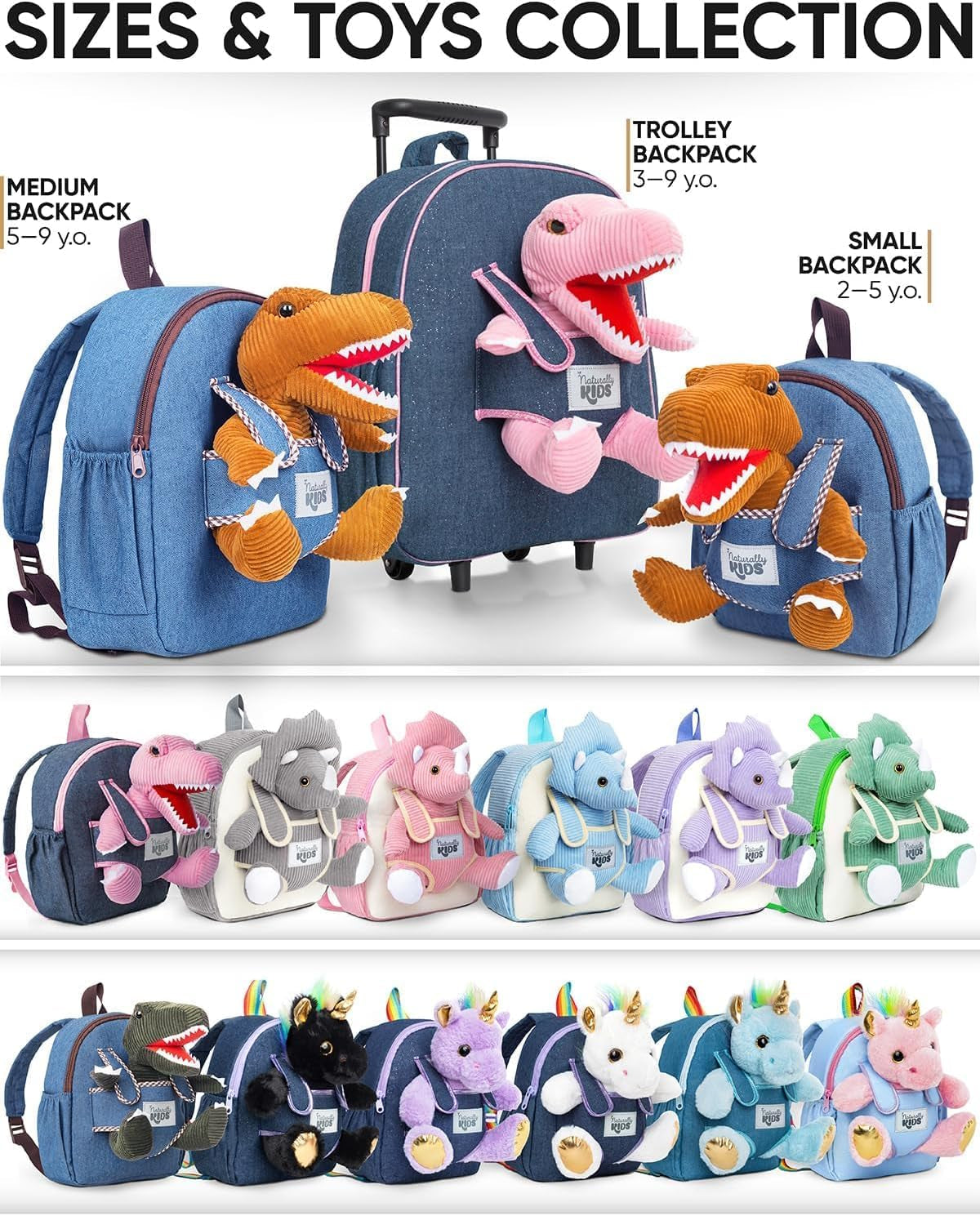 Toddler Backpack W. Plush Brown Dinosaur Toy, Kids Gift 2-5