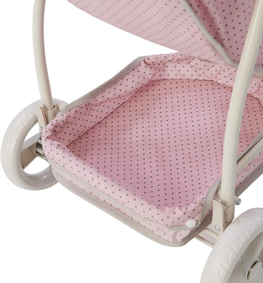 2-In-1 Convertible Baby Doll Stroller with Retractable Canopy, All-Terrain Wheels, and Adjustable Handle, Cream and Pink with Gray Polka Dots