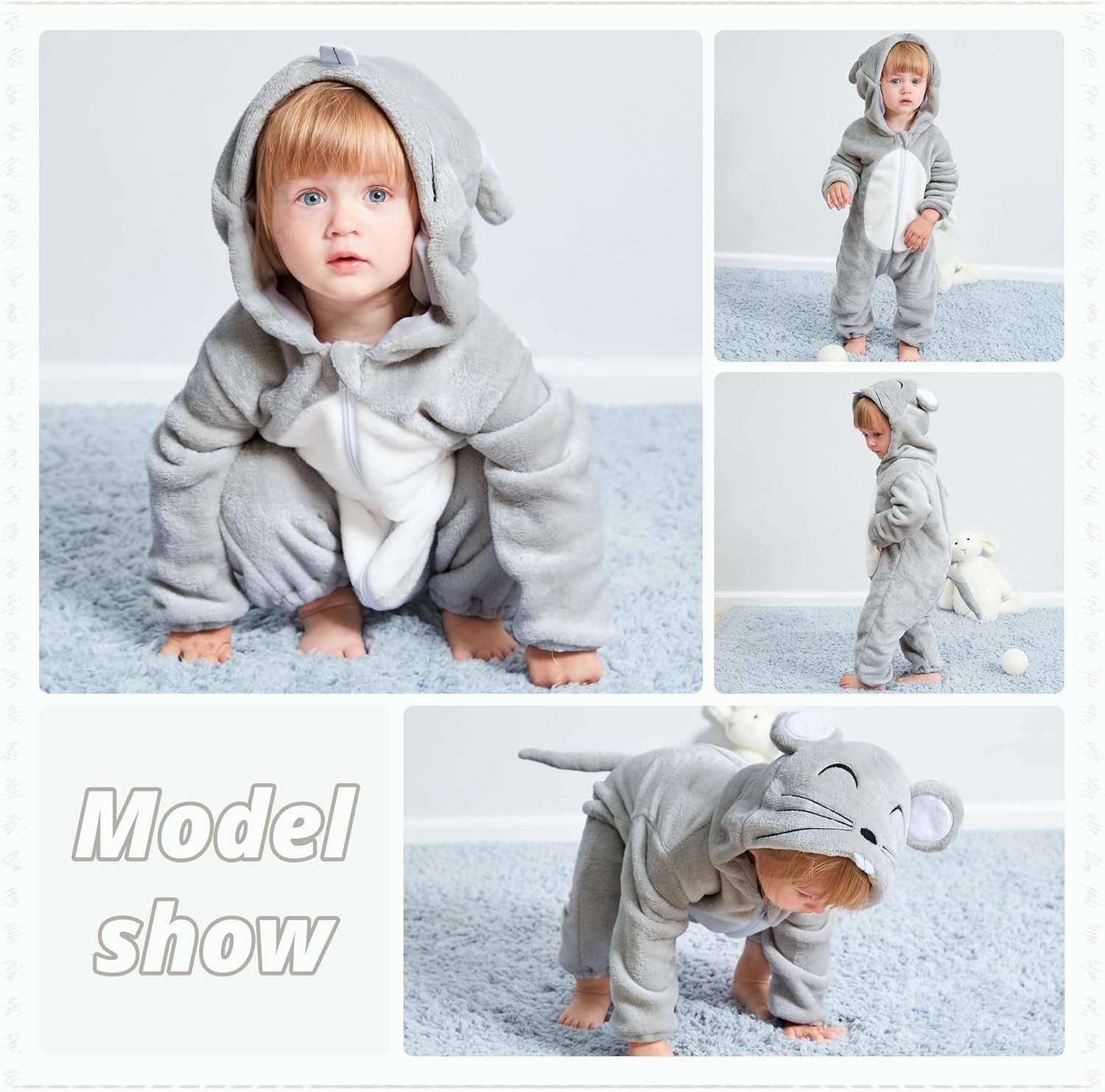 Unisex Baby Animal Costume Flannel Hooded Romper Cosplay Jumpsuit