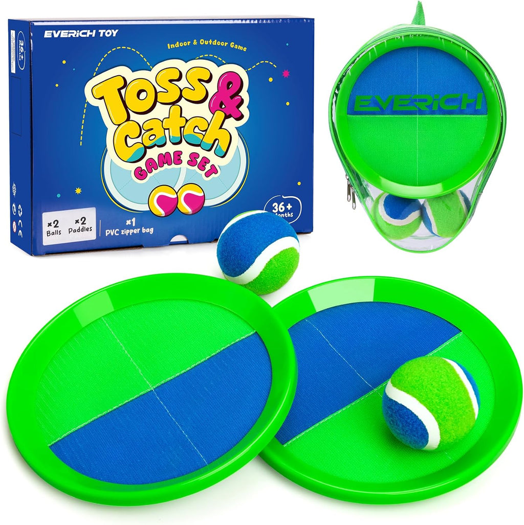 Toss and Catch Ball Game Set, Upgraded Sticky Paddle Ball Set for Kids & Toddlers, Sturdy & Water-Resistant Outdoor Backyard Beach Pool Toy, Birthday Gift for Boys Girls Ages 3-12