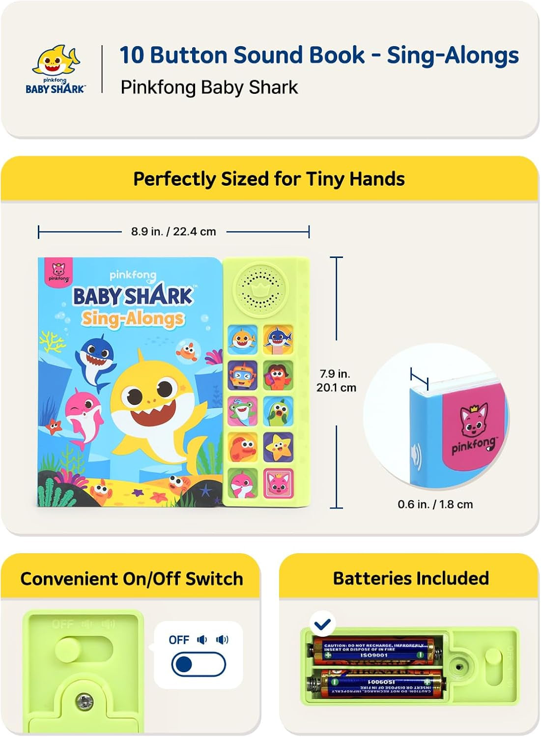 Baby Shark Sing-Alongs 10 Button Sound Book | Baby Shark Toys | Learning & Education Toys | Interactive Baby Books for Toddlers 1-3 | Gifts for Boys & Girls