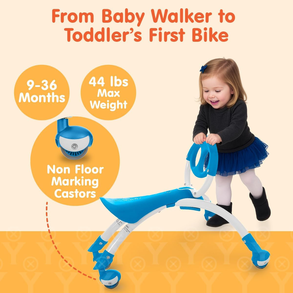 Pewi Walking Ride on Toy - from Baby Walker to Toddler Ride on for Ages 9 Months to 3 Years Old, YPIW3, Blue
