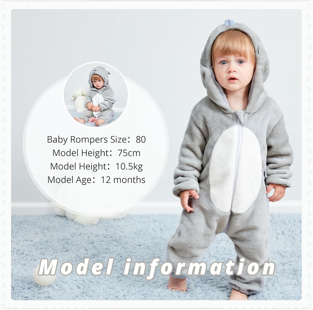 Unisex Baby Animal Costume Flannel Hooded Romper Cosplay Jumpsuit