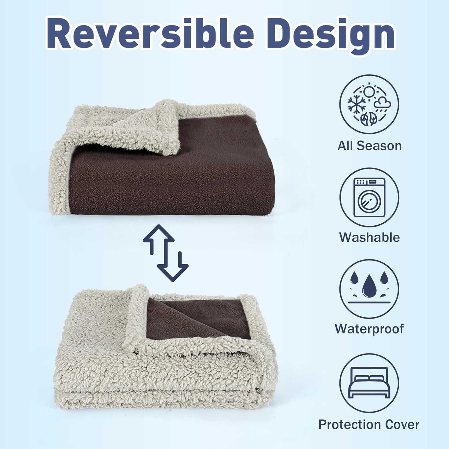 Waterproof Blanket for Bed, Reversible Leakproof Throw
