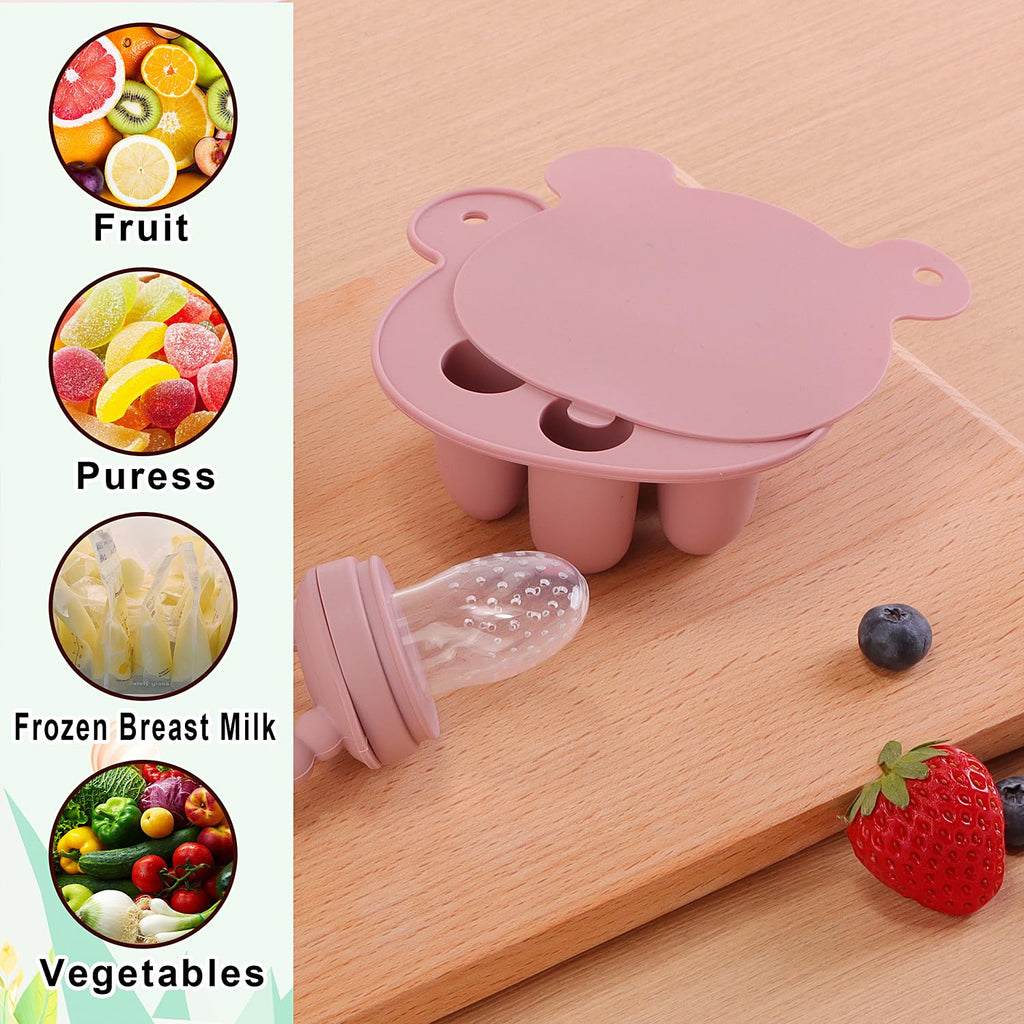3-In-1 Baby Food & Fruit Feeder Set – Breastmilk Popsicle Mold with Freezer Tray, Teething Relief Toy, BPA Free Infant Silicone Feeding Combo, 3 Bonus Sizes (S/M/L) Sacs (Blush)