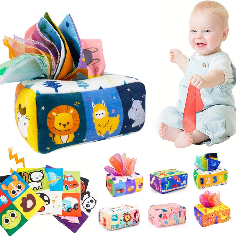 Baby Montessori Toy,Magic Tissue Box,Educational Learning Activity Sensory Toy for Kids Finger Exercising Busy Board Baby Game