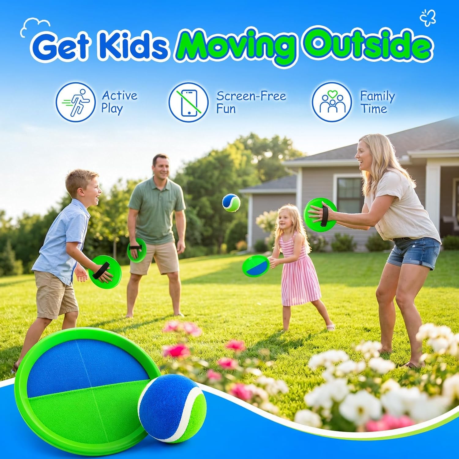Toss and Catch Ball Game Set, Upgraded Sticky Paddle Ball Set for Kids & Toddlers, Sturdy & Water-Resistant Outdoor Backyard Beach Pool Toy, Birthday Gift for Boys Girls Ages 3-12