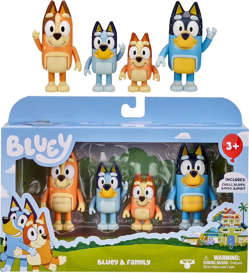 Family Figure 4-Pack, Poseable Toys with Bingo & Bandit