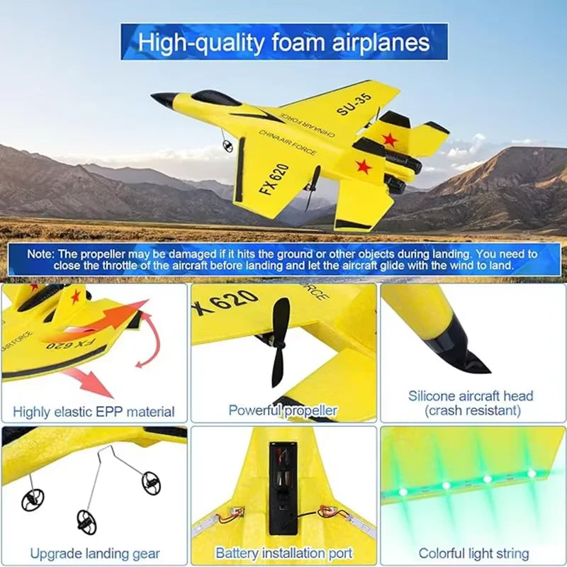 RC Airplane EPP Foam Aircraft Remote Control Plane SU35 Fighter Easy to Fly Helicopter Drone with Night Lights Glider Toy Gift