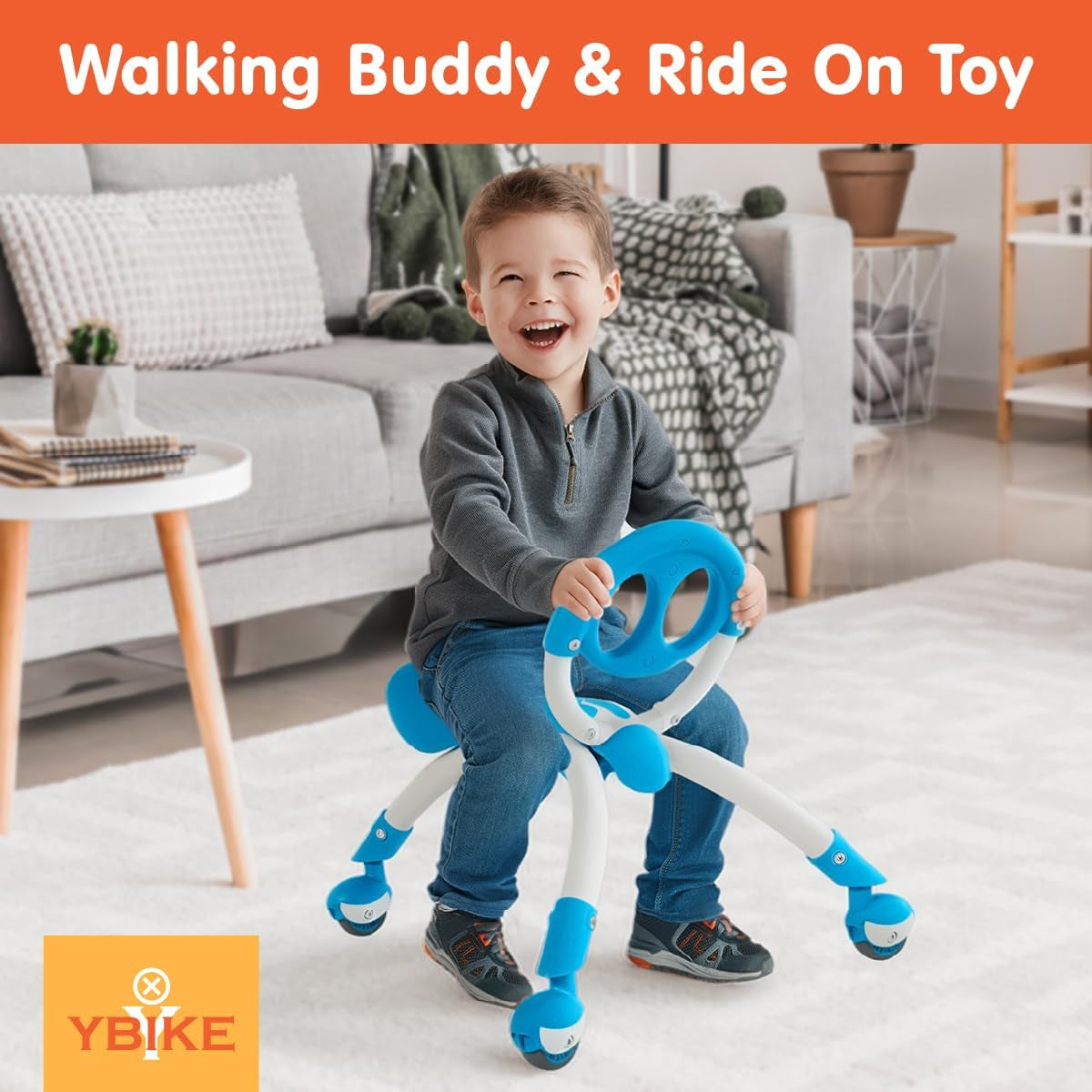 Pewi Walking Ride on Toy - from Baby Walker to Toddler Ride on for Ages 9 Months to 3 Years Old, YPIW3, Blue