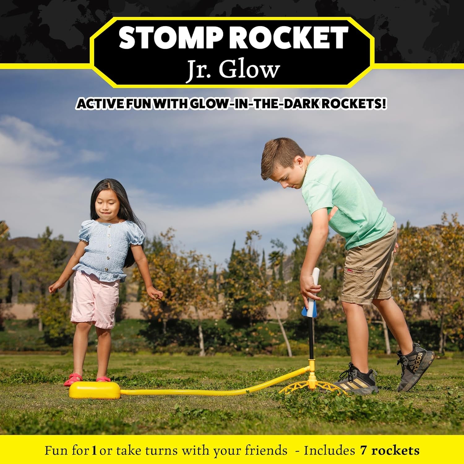 Jr Glow Rocket Launcher for Kids, 7 Rockets - Glow in the Dark
