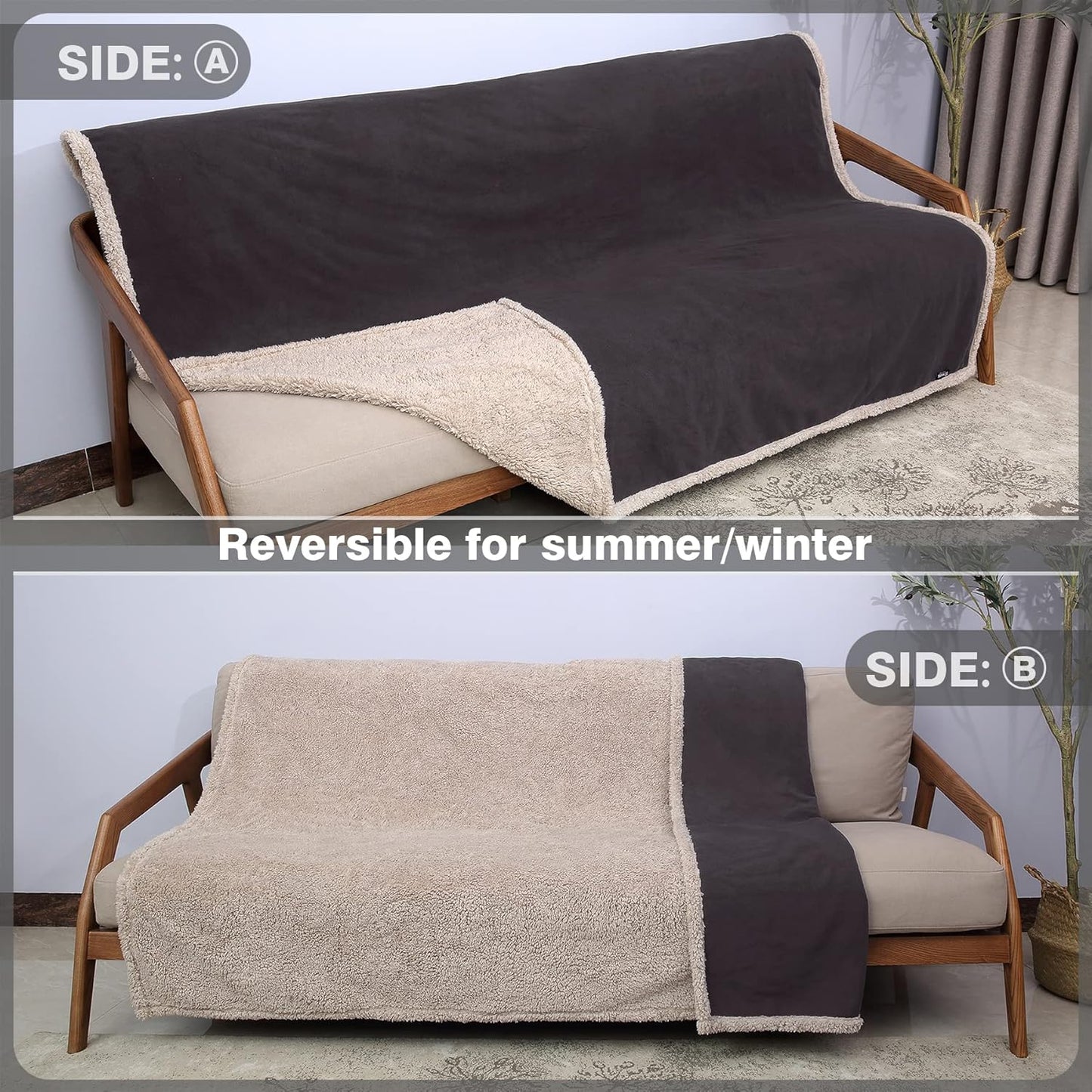 Waterproof Blanket for Bed, Reversible Leakproof Throw