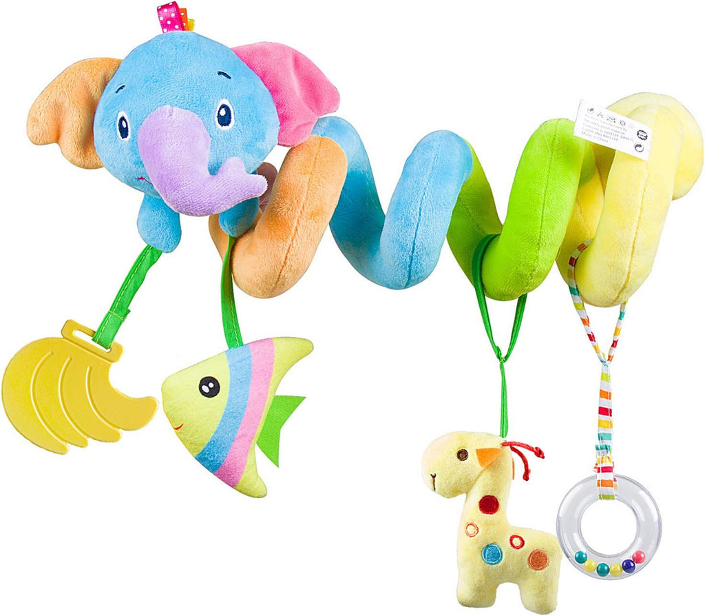 Baby Car Seat Toys, Soft Hanging Plush Toy with Rattle & Teether, Sensory Development Toy for Infants 0 Months up (Elephant)