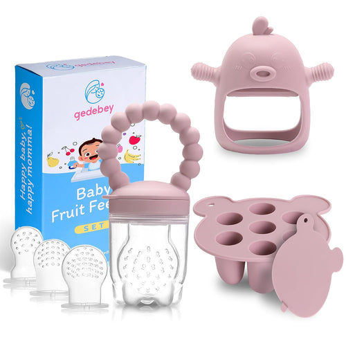 3-In-1 Baby Food & Fruit Feeder Set – Breastmilk Popsicle Mold with Freezer Tray, Teething Relief Toy, BPA Free Infant Silicone Feeding Combo, 3 Bonus Sizes (S/M/L) Sacs (Blush)