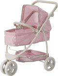 2-In-1 Convertible Baby Doll Stroller with Retractable Canopy, All-Terrain Wheels, and Adjustable Handle, Cream and Pink with Gray Polka Dots