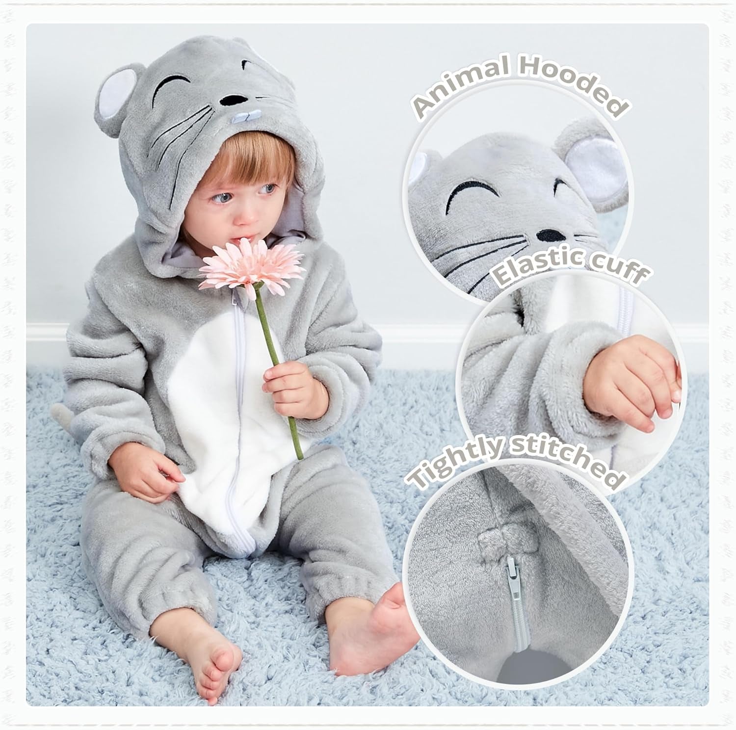 Unisex Baby Animal Costume Flannel Hooded Romper Cosplay Jumpsuit