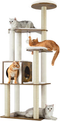 Cat Tree, 64.6-Inch Multi-Level Tower with 5 Scratching Posts