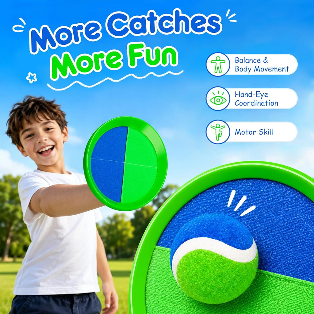 Toss and Catch Ball Game Set, Upgraded Sticky Paddle Ball Set for Kids & Toddlers, Sturdy & Water-Resistant Outdoor Backyard Beach Pool Toy, Birthday Gift for Boys Girls Ages 3-12