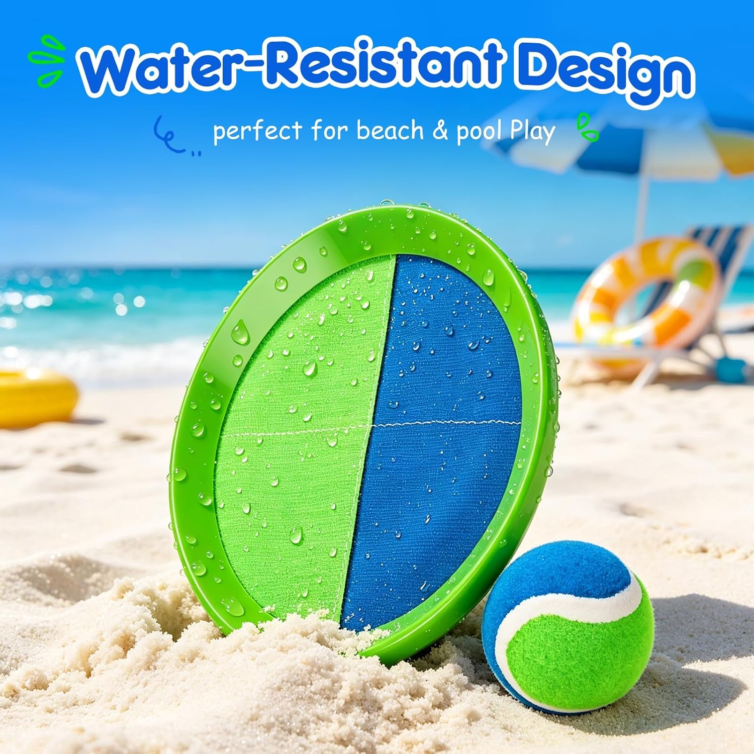 Toss and Catch Ball Game Set, Upgraded Sticky Paddle Ball Set for Kids & Toddlers, Sturdy & Water-Resistant Outdoor Backyard Beach Pool Toy, Birthday Gift for Boys Girls Ages 3-12