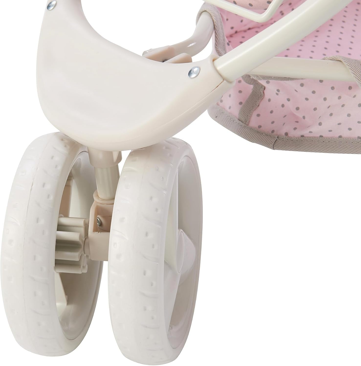 2-In-1 Convertible Baby Doll Stroller with Retractable Canopy, All-Terrain Wheels, and Adjustable Handle, Cream and Pink with Gray Polka Dots