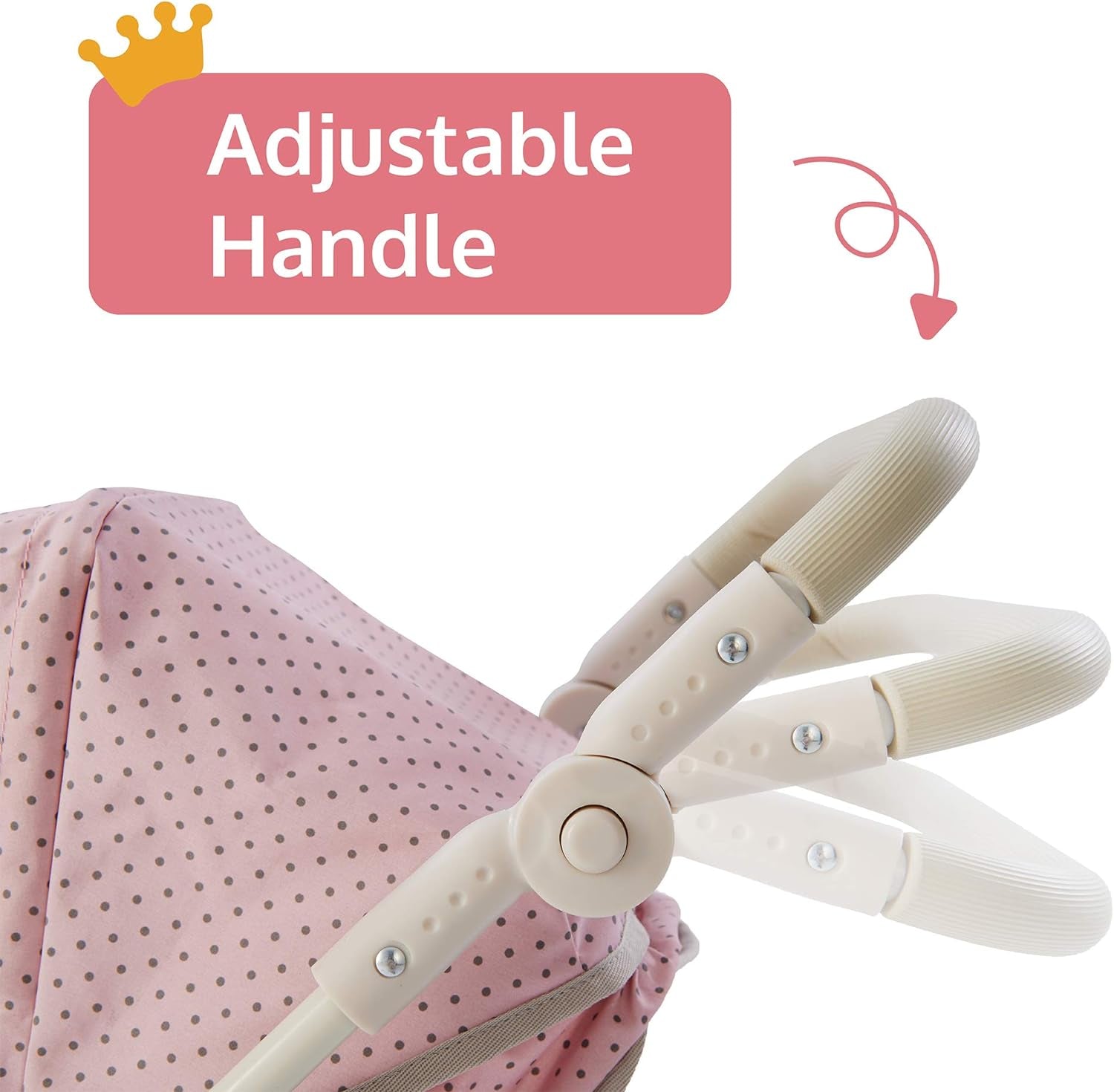 2-In-1 Convertible Baby Doll Stroller with Retractable Canopy, All-Terrain Wheels, and Adjustable Handle, Cream and Pink with Gray Polka Dots