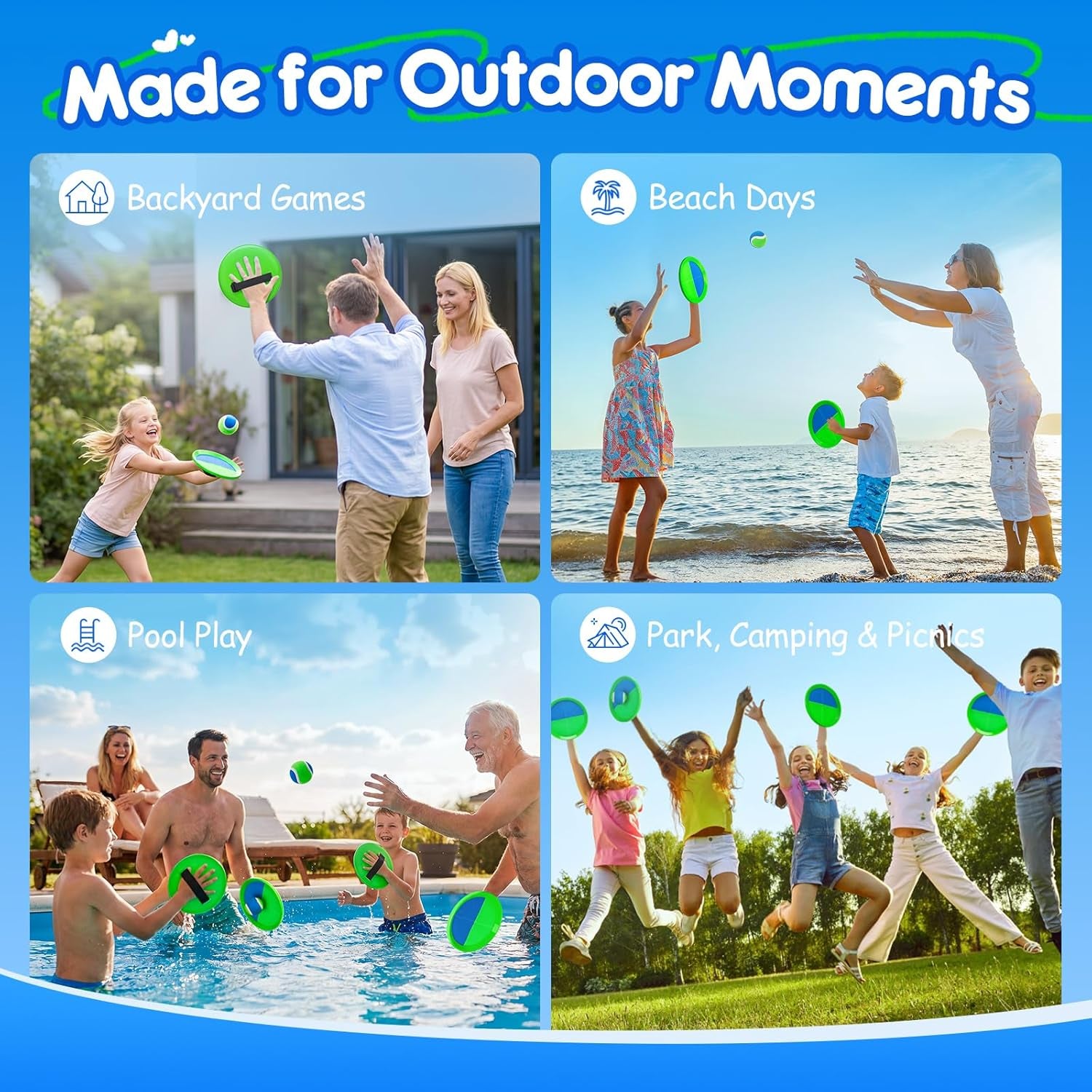 Toss and Catch Ball Game Set, Upgraded Sticky Paddle Ball Set for Kids & Toddlers, Sturdy & Water-Resistant Outdoor Backyard Beach Pool Toy, Birthday Gift for Boys Girls Ages 3-12