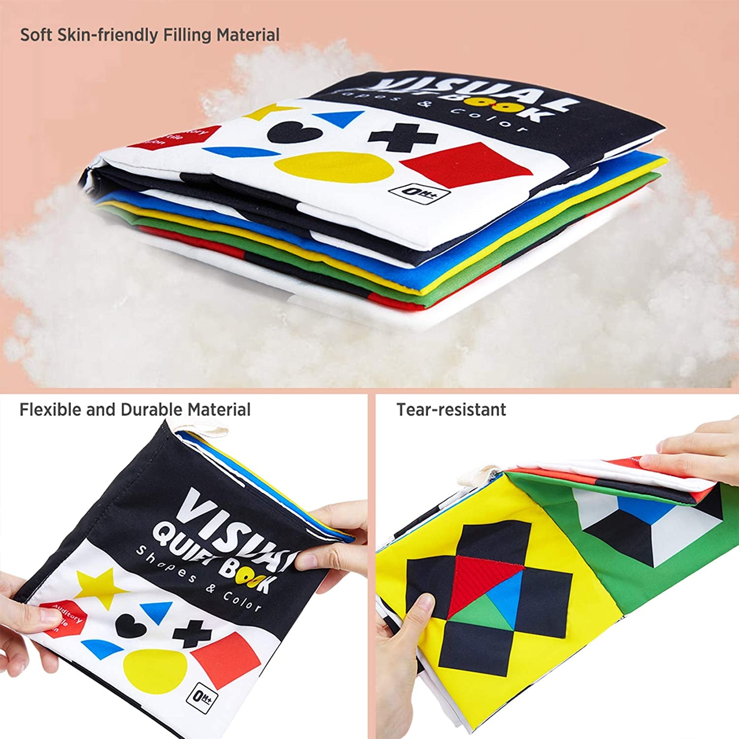 High Contrast Baby Book, Touch and Feel Crinkle Sensory Toy
