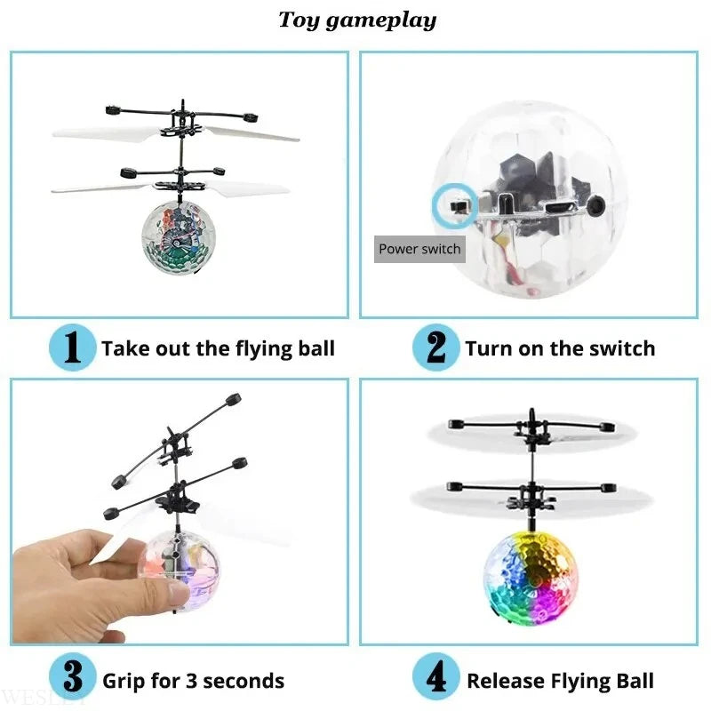 1F-Led Light Suspension Crystal Ball Infrared Induction RC Gesture Control Colorful Glowing Toys Unique Gift for Kids
