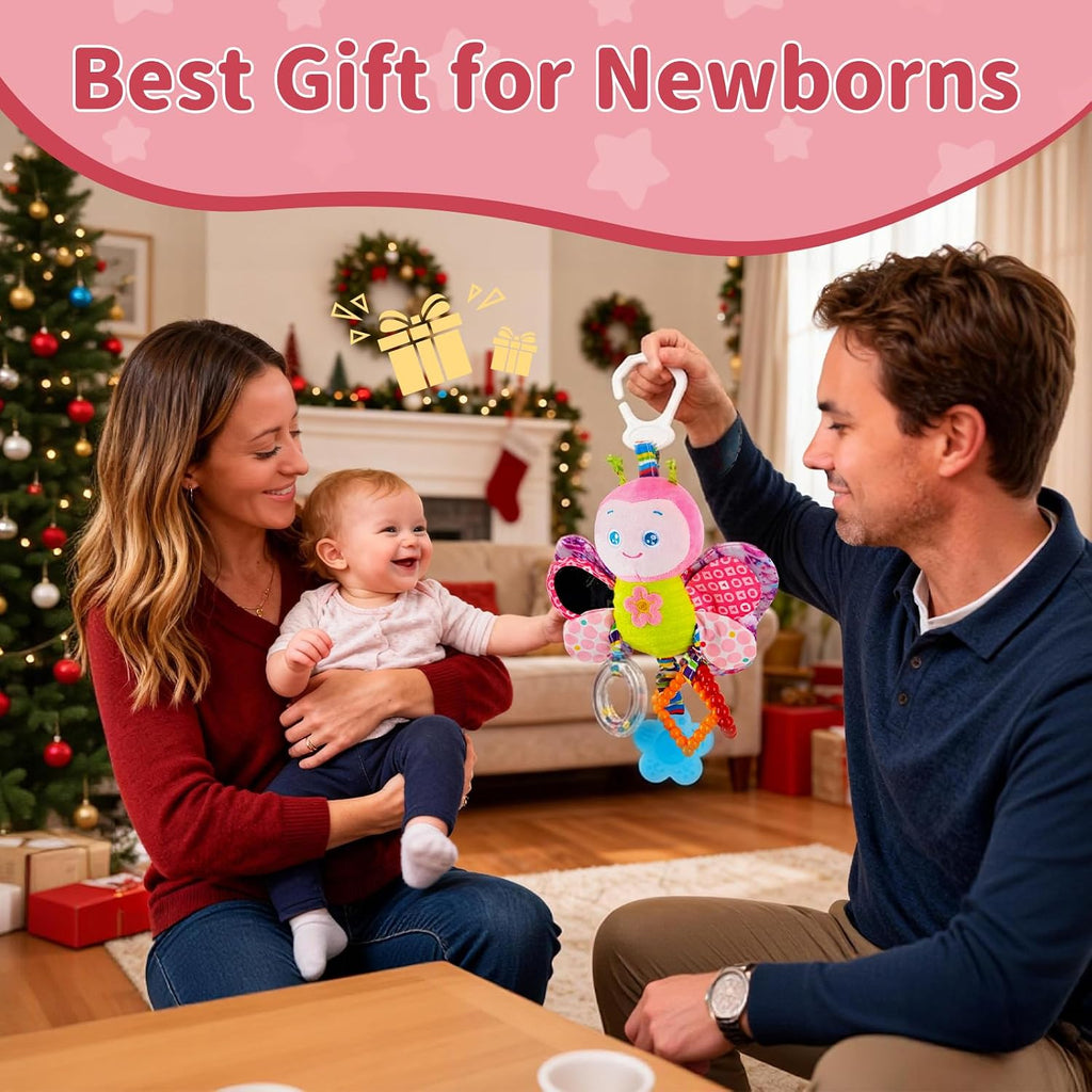 Baby Stroller Toy and Car Seat Toy for Infant with Teether Hanging Rattle Toys Clip on Stroller Toy Soft Plush Baby Toys for Boys and Girls 3-12 Months