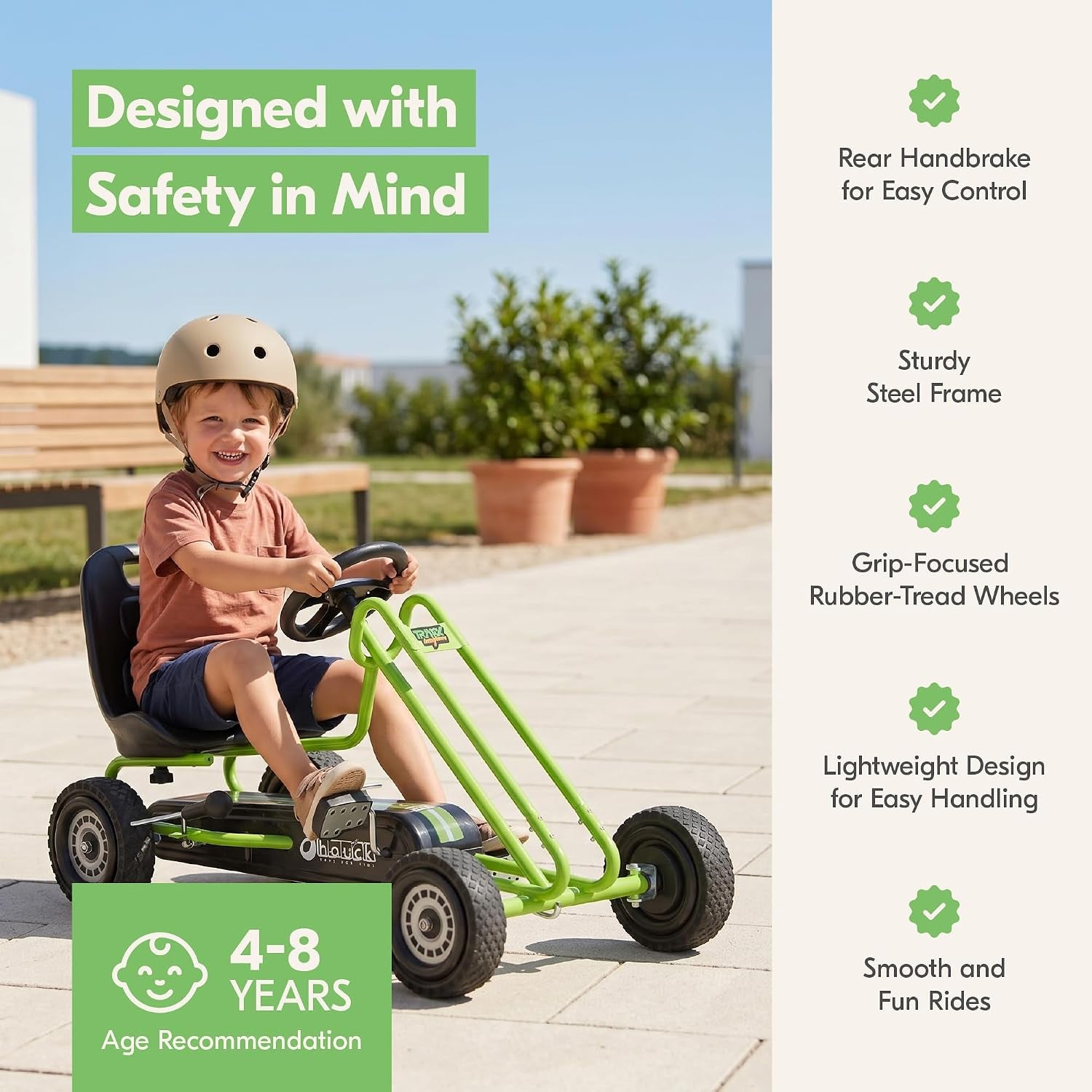 Kids Pedal Go Kart, 4 Wheel Bike Cart, Ride for Ages 4-8, Green