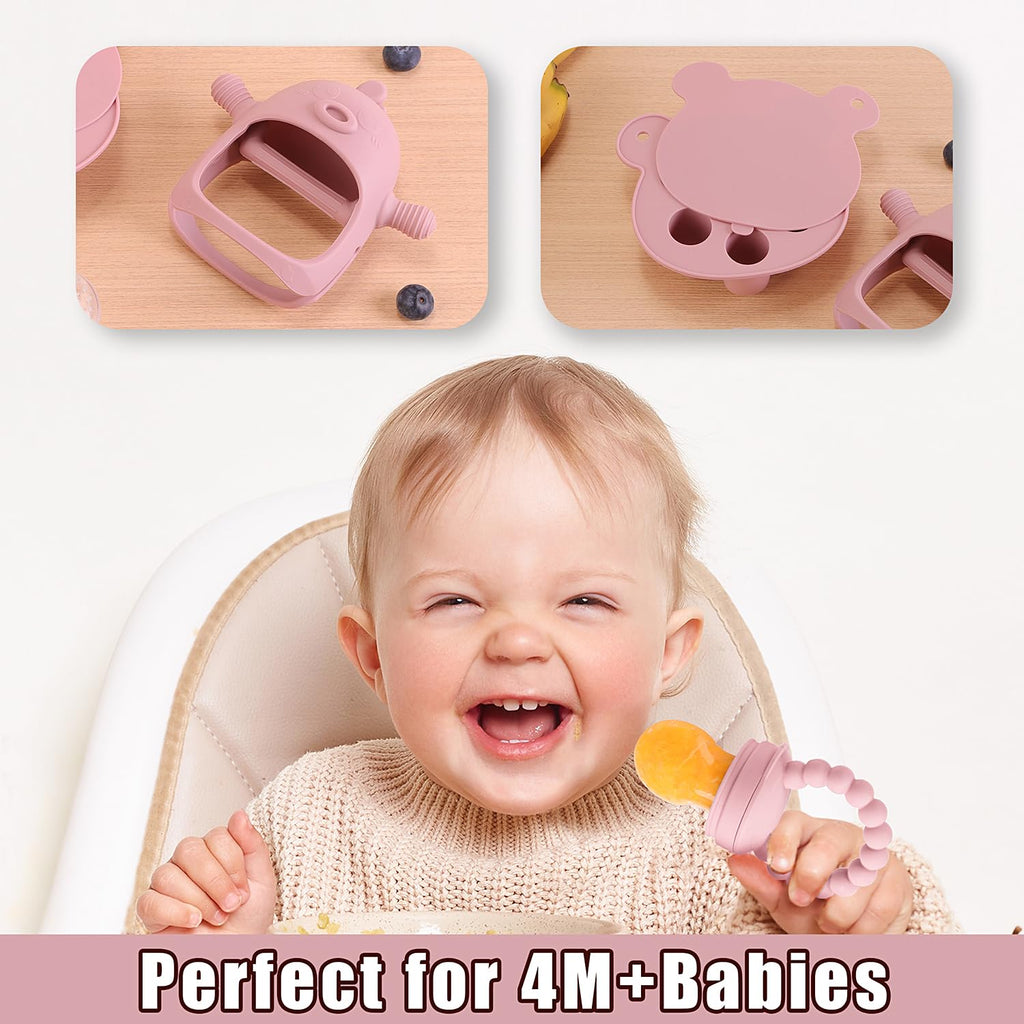 3-In-1 Baby Food & Fruit Feeder Set – Breastmilk Popsicle Mold with Freezer Tray, Teething Relief Toy, BPA Free Infant Silicone Feeding Combo, 3 Bonus Sizes (S/M/L) Sacs (Blush)