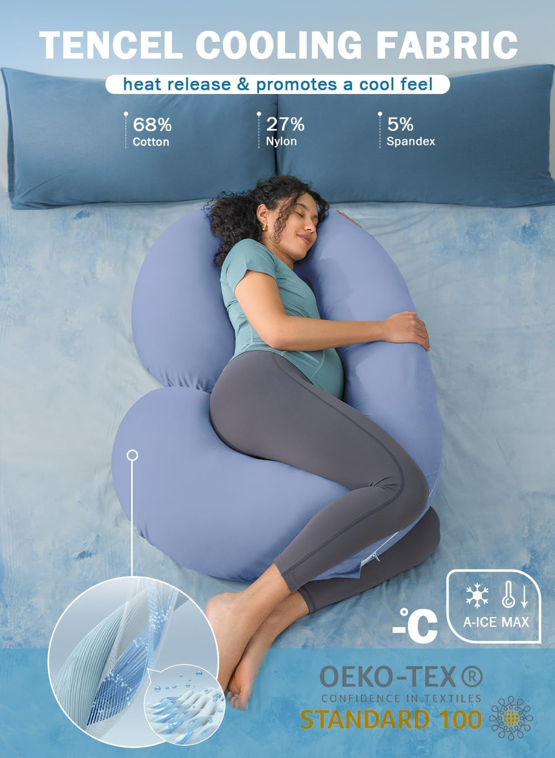 Cooling Pregnancy Pillow, Maternity Pillow for Pregnant Women, Bright Blue