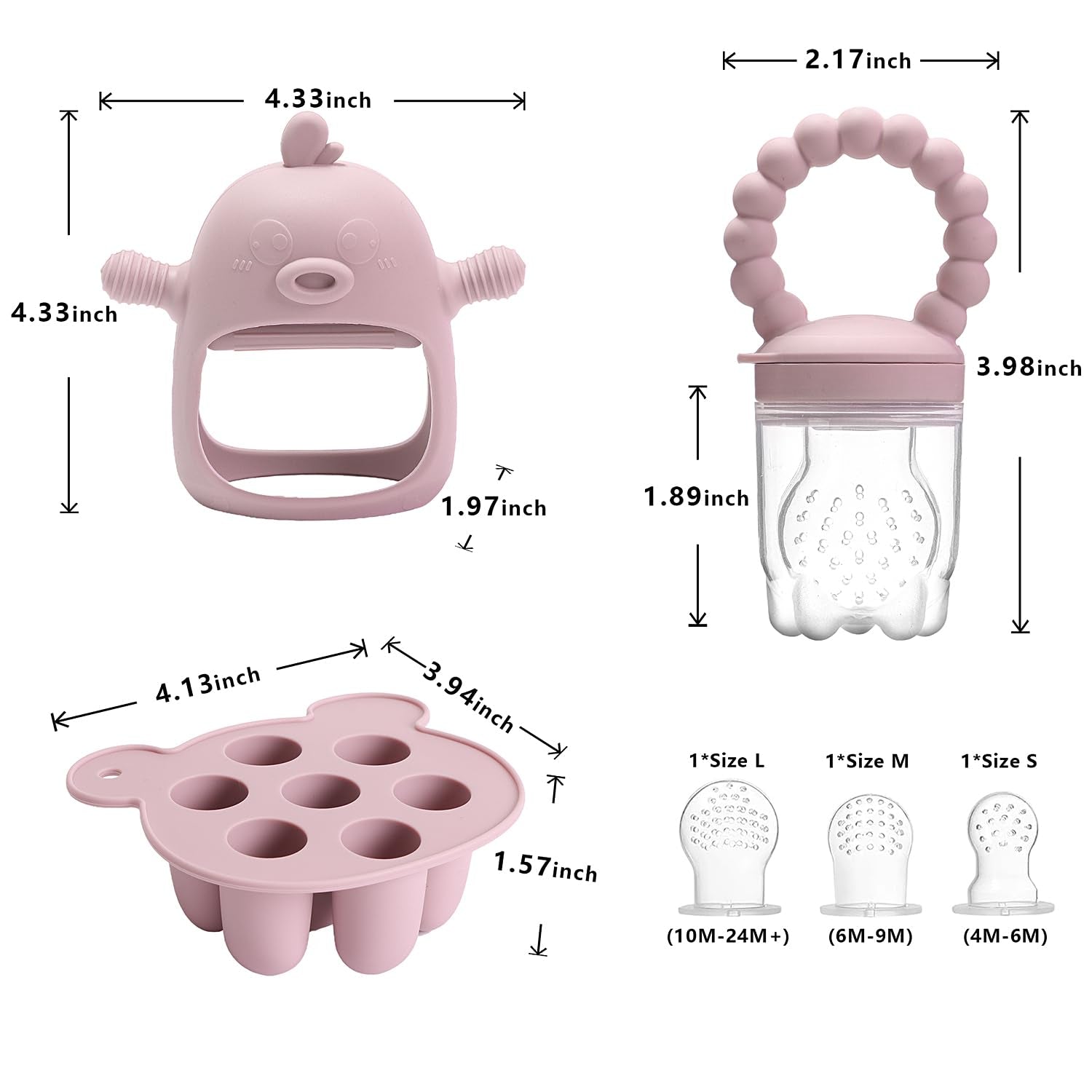 3-In-1 Baby Food & Fruit Feeder Set – Breastmilk Popsicle Mold with Freezer Tray, Teething Relief Toy, BPA Free Infant Silicone Feeding Combo, 3 Bonus Sizes (S/M/L) Sacs (Blush)