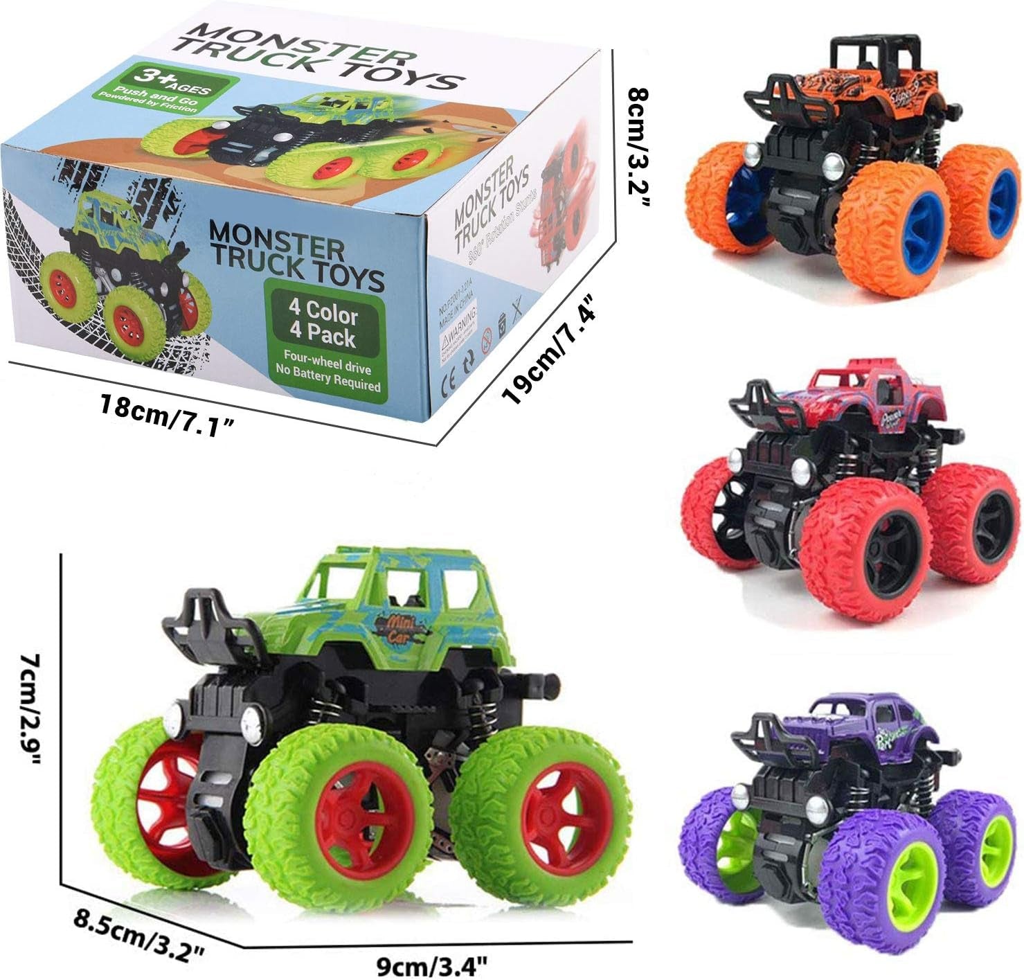 Monster Trucks for Boys Age 4-7, Toy Trucks for Toddlers 2-4 Years (4 Pack)