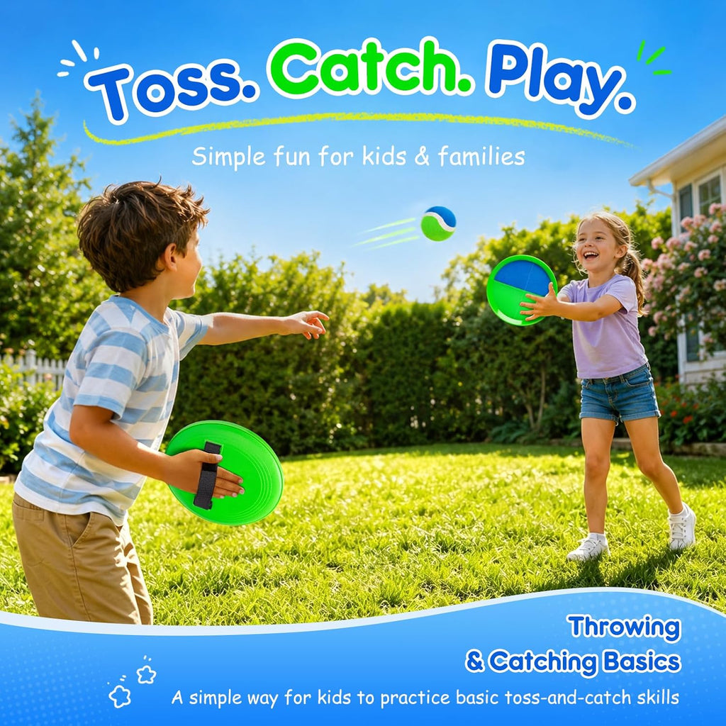 Toss and Catch Ball Game Set, Upgraded Sticky Paddle Ball Set for Kids & Toddlers, Sturdy & Water-Resistant Outdoor Backyard Beach Pool Toy, Birthday Gift for Boys Girls Ages 3-12