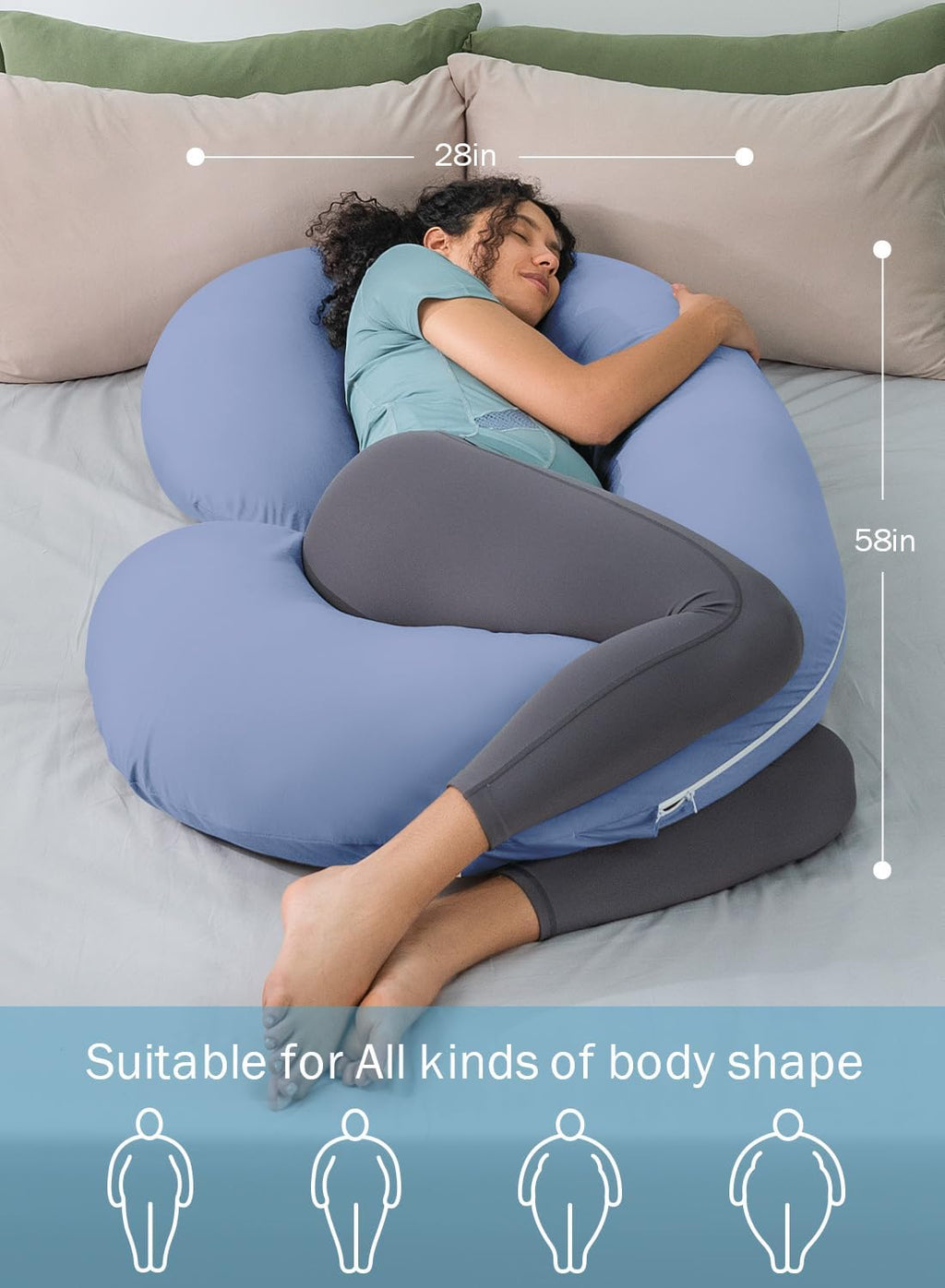 Cooling Pregnancy Pillow, Maternity Pillow for Pregnant Women, Bright Blue