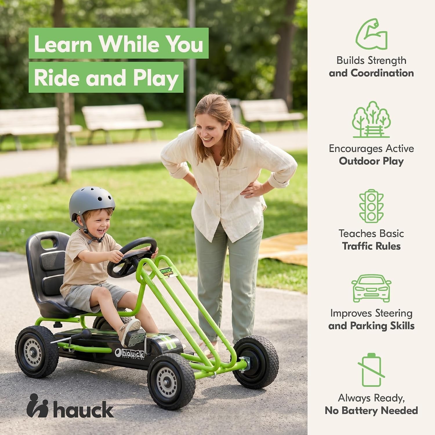 Kids Pedal Go Kart, 4 Wheel Bike Cart, Ride for Ages 4-8, Green