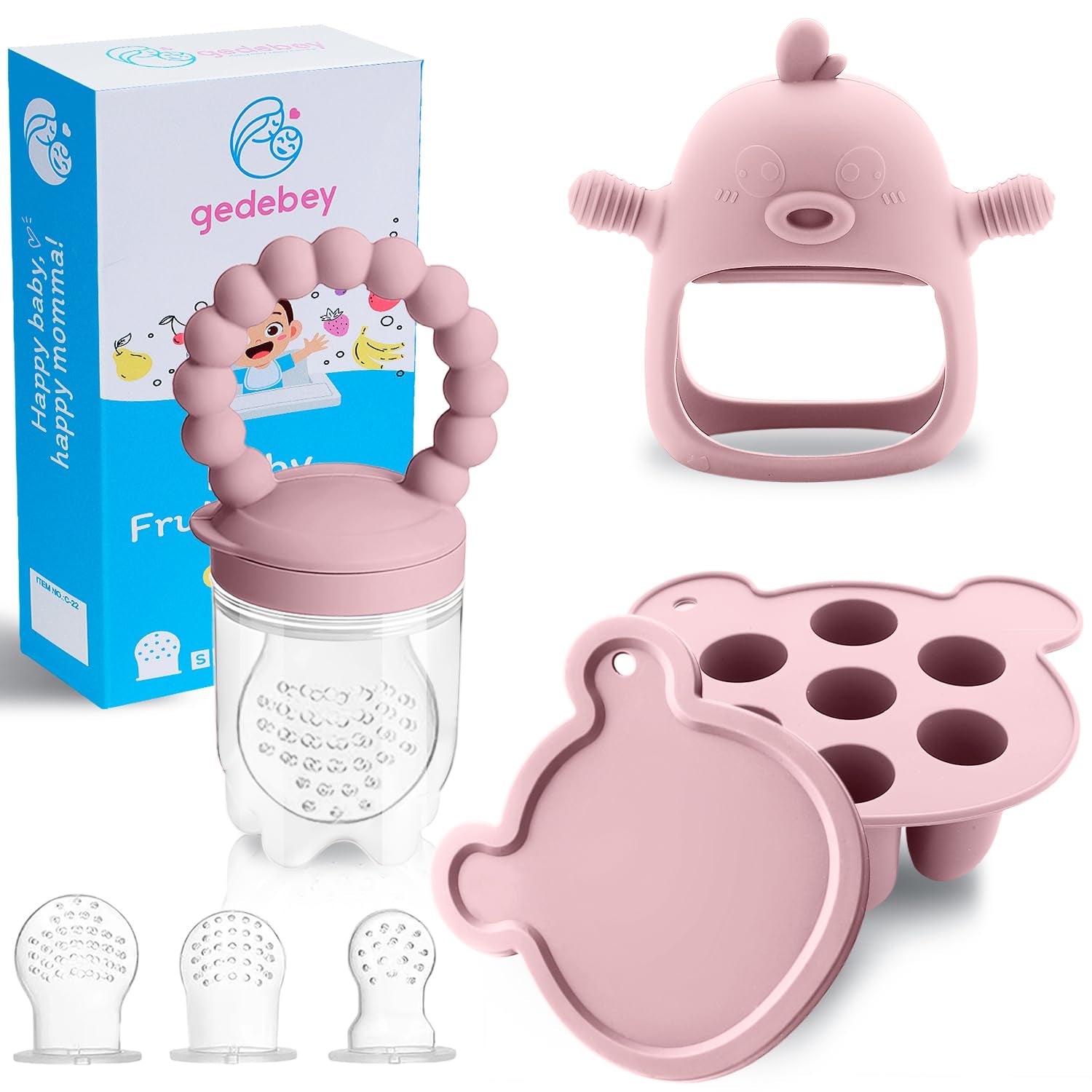 3-In-1 Baby Food & Fruit Feeder Set – Breastmilk Popsicle Mold with Freezer Tray, Teething Relief Toy, BPA Free Infant Silicone Feeding Combo, 3 Bonus Sizes (S/M/L) Sacs (Blush)