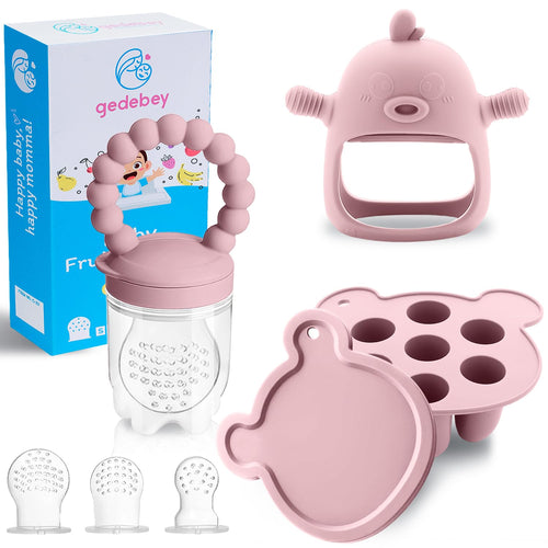3-In-1 Baby Food & Fruit Feeder Set – Breastmilk Popsicle Mold with Freezer Tray, Teething Relief Toy, BPA Free Infant Silicone Feeding Combo, 3 Bonus Sizes (S/M/L) Sacs (Blush)