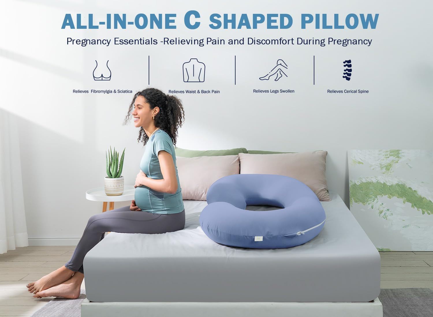 Cooling Pregnancy Pillow, Maternity Pillow for Pregnant Women, Bright Blue