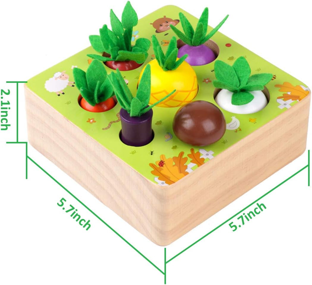SKYFIELD Wooden Farm Harvest Game Montessori Toy, Educational Learning Toy for Boys &Girls 1 2 3 Years Old, Shape Sorting Vegetable &Fruits Fine Motor Skill Toy Gift for Toddlers 1-3