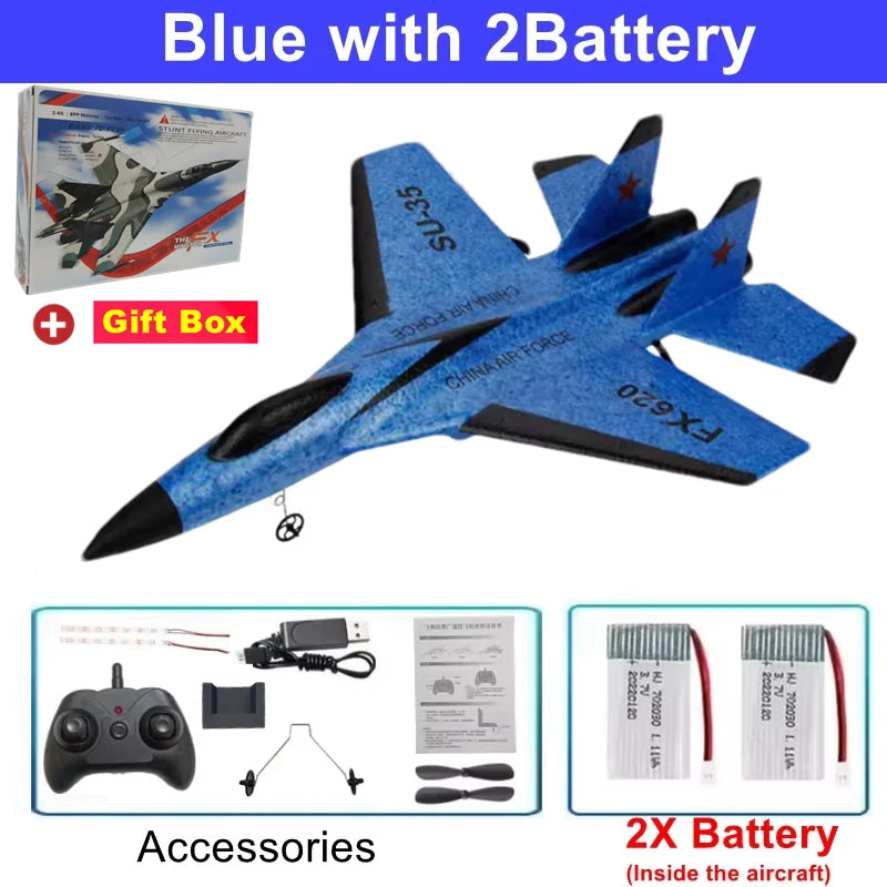 RC Airplane EPP Foam Aircraft Remote Control Plane SU35 Fighter Easy to Fly Helicopter Drone with Night Lights Glider Toy Gift