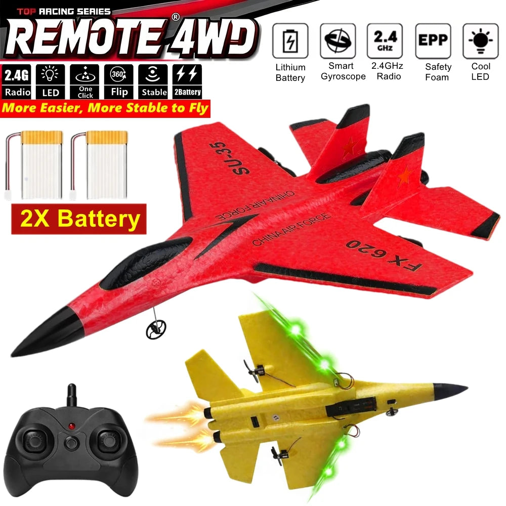 RC Airplane EPP Foam Aircraft Remote Control Plane SU35 Fighter Easy to Fly Helicopter Drone with Night Lights Glider Toy Gift