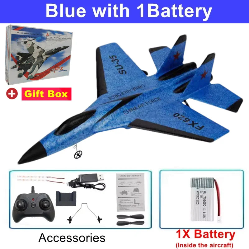 RC Airplane EPP Foam Aircraft Remote Control Plane SU35 Fighter Easy to Fly Helicopter Drone with Night Lights Glider Toy Gift