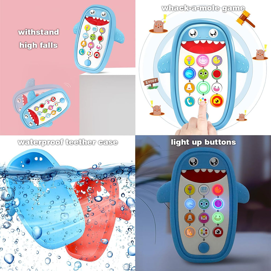 Baby Shark Cell Phone Toy Kids Play Fake Light-Up Teether 12+ Months (Blue)